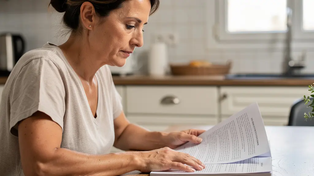 Propriétaire analysant des documents de mandat immobilier avant signature